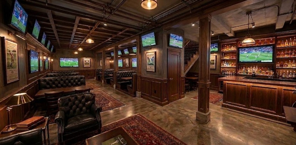 Concept rendering: basement lounge and bar